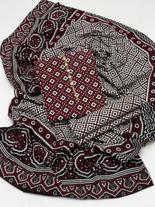 Ajrak Block Print 3 Pcs Lawn Suit with Neckline & Multani Khusa
