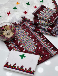 Ajrak Print Lawn Embroidered 3 Pcs Suits - Most Demanded Collection