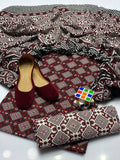 Ajrak Block Print 3 Pcs Lawn Suit with Neckline & Multani Khusa
