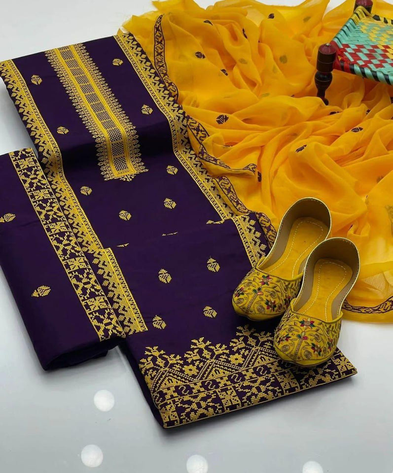 Cross Stich Aari Embroidery 3 Pcs Lawn Suit with Multani Khusa