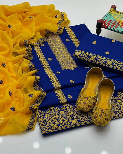 Cross Stich Aari Embroidery 3 Pcs Lawn Suit with Multani Khusa