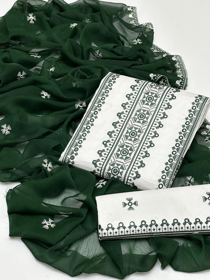 Cross Stich 9MM White Aari Embroidery 3 Pcs Lawn Suit with Multani Khusa
