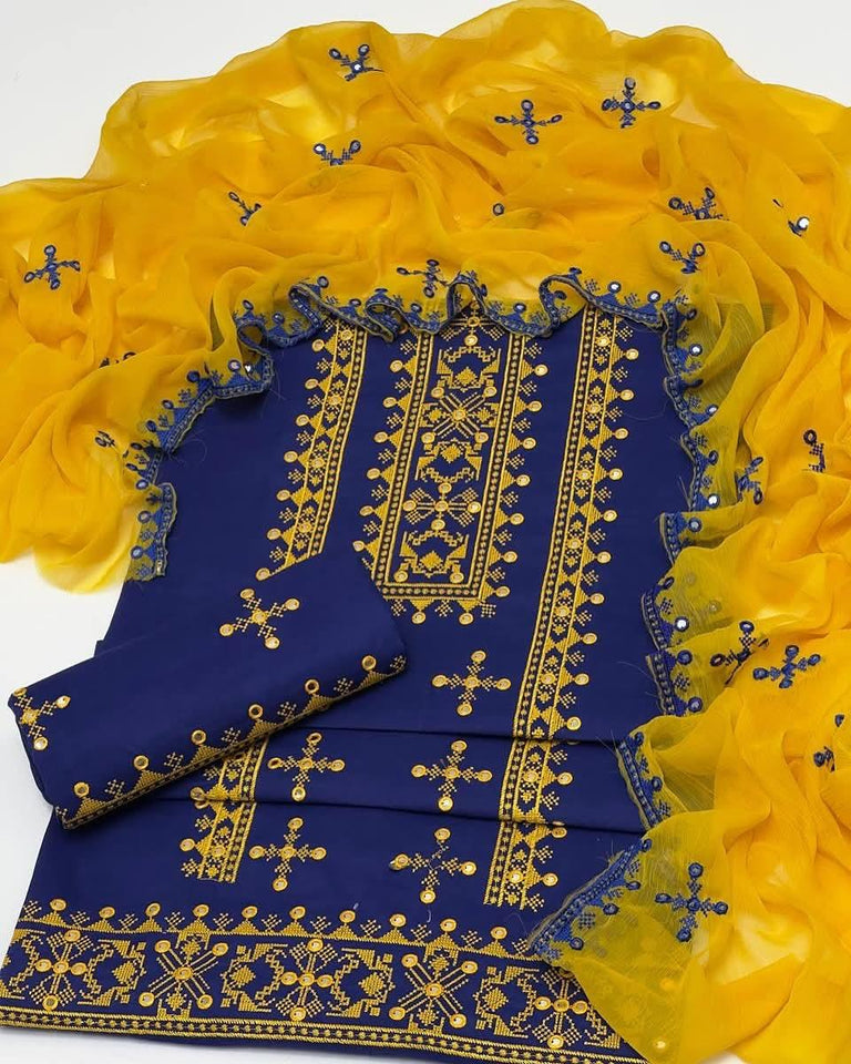 Cross Stich 9mm Embroidery 3 Pcs Lawn Suit with Multani Khusa
