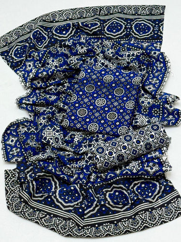 Ajrak Block Print 3 Pcs Lawn Suit with Neckline & Multani Khusa