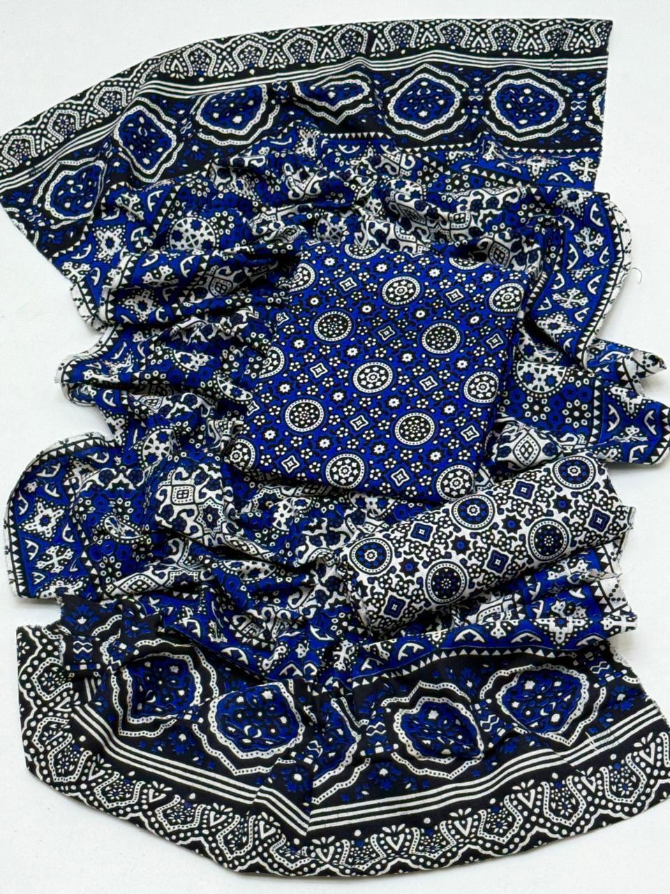 Ajrak Block Print 3 Pcs Lawn Suit with Neckline & Multani Khusa