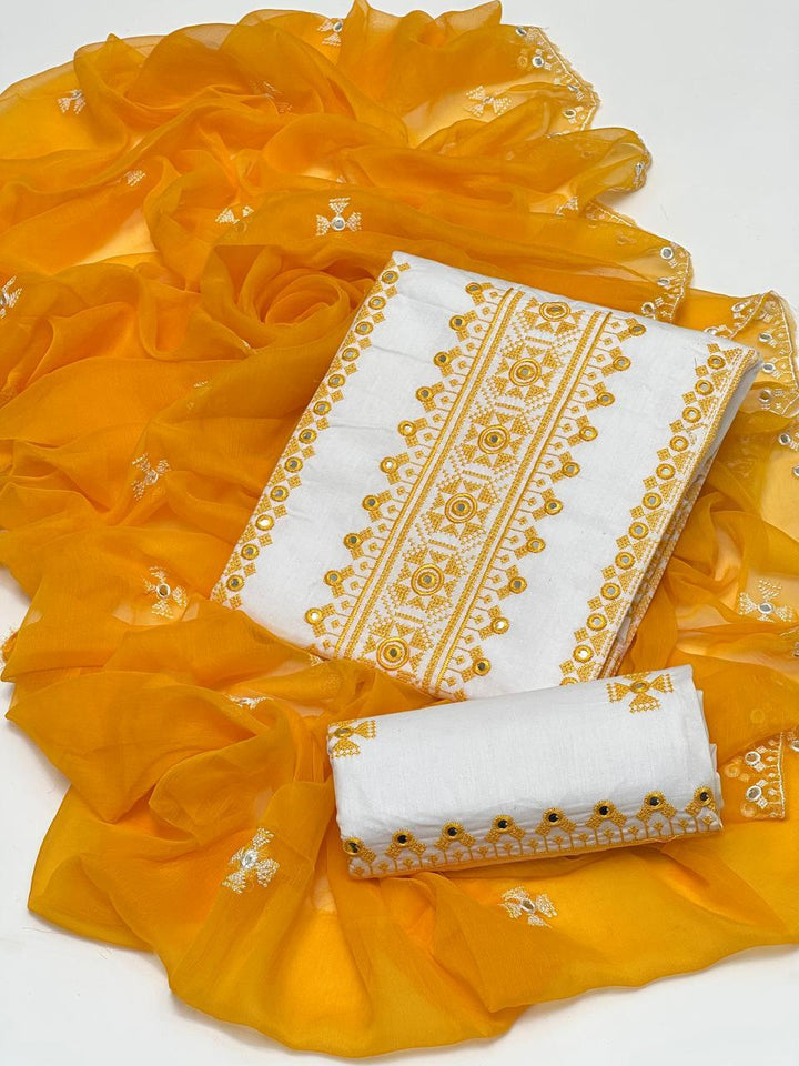 Cross Stich 9MM White Aari Embroidery 3 Pcs Lawn Suit with Multani Khusa