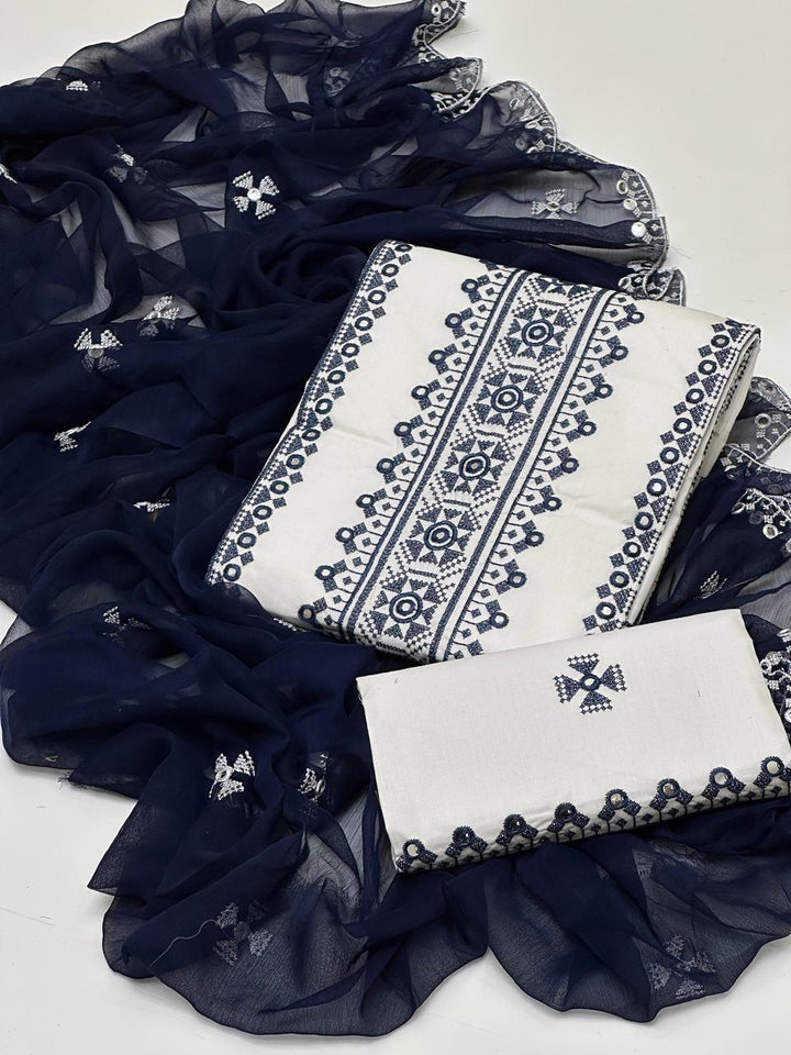 Cross Stich 9MM White Aari Embroidery 3 Pcs Lawn Suit with Multani Khusa