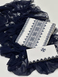 Cross Stich 9MM White Aari Embroidery 3 Pcs Lawn Suit with Multani Khusa