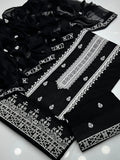 Black Cross Stich Aari Embroidery 3 Pcs Lawn Suit with Multani Khusa
